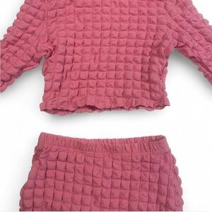 SHEIN Textured Pink Two-Piece Midi Skirt Set